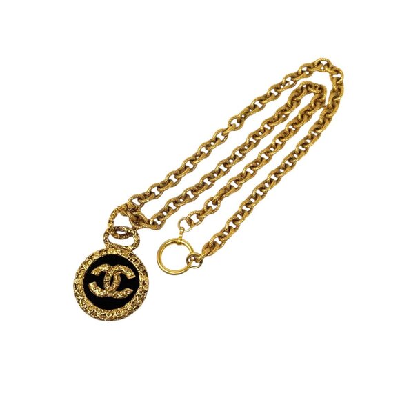 CHANEL Vintage 93A CC Logo Chain Necklace Pendant Gold Black Metal [106385] - Picture 6 of 10